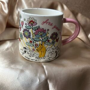 Rare Cath Kidston Floral Mug titled “free your mind “ with Pink Handle-